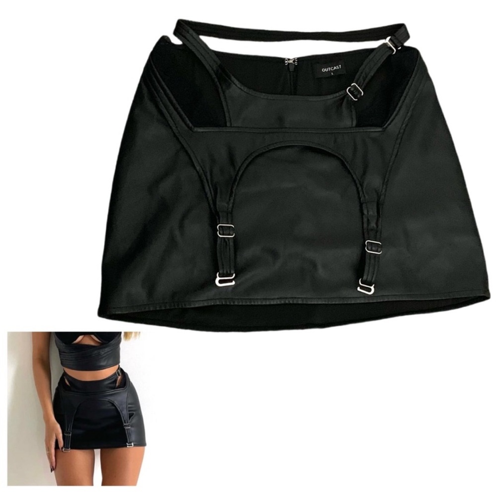 Outcast Black Mini Skirt with Garter Strap Detail